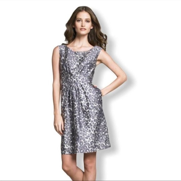 NWOT Kate Spade Deanna Grey leopard print fit & flare satin dress - Picture 1 of 16